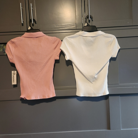 Ribbed Polo V-Neck Top - Pink or White - Picture 4 of 6